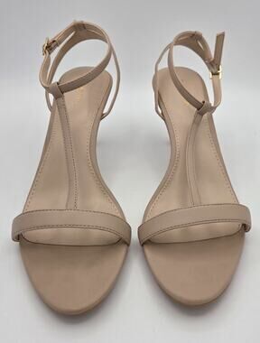 NEW IN BOX Calvin Klein Lola T-Strap Heels Nude Beige Strappy Sandal 9.5 NIB